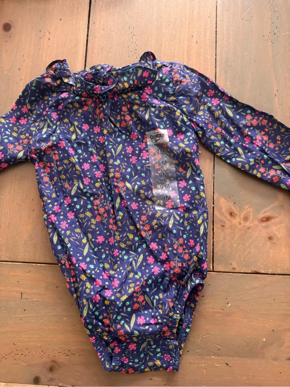 OshKosh B'gosh Navy Floral Ruffle Neck Baby Top